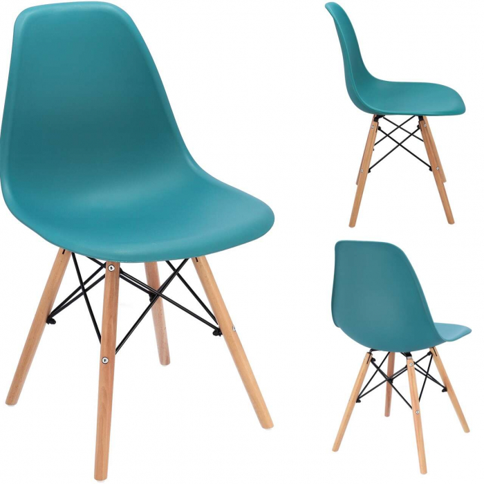 SCAUNE STIL SCANDINAV, PLASTIC, METAL, LEMN, TURCOAZ, SET 4 BUC, 46X52X81 CM, EVA [9]