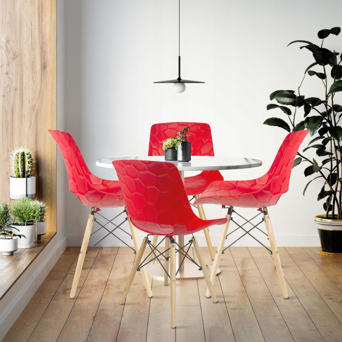 SCAUNE STIL SCANDINAV, PP, LEMN, MAX 100 KG, ROSU, SET 4 BUC, 45X55X78 CM, LARS [8]
