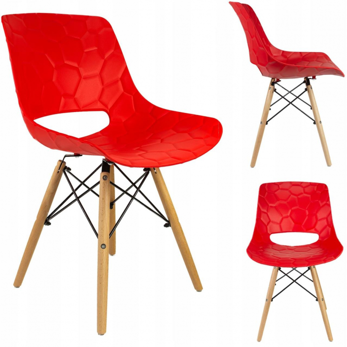 SCAUNE STIL SCANDINAV, PP, LEMN, MAX 100 KG, ROSU, SET 4 BUC, 45X55X78 CM, LARS [9]
