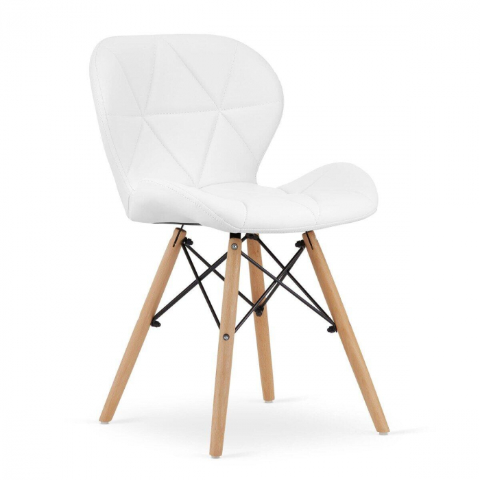 SCAUNE STIL SCANDINAV, SET 4 BUC, ARTOOL, LAGO, PIELE ECOLOGICA, LEMN, ALB, 47X38X73 CM [6]