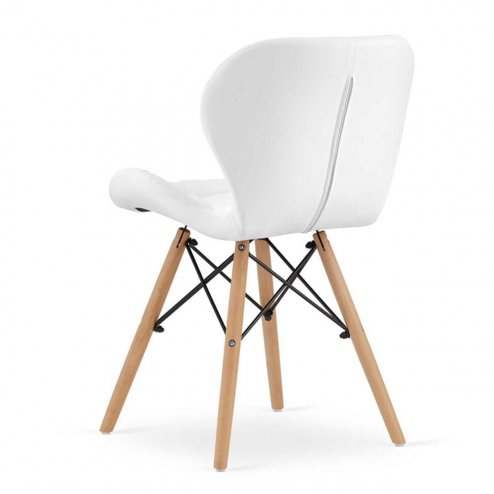 SCAUNE STIL SCANDINAV, SET 4 BUC, ARTOOL, LAGO, PIELE ECOLOGICA, LEMN, ALB, 47X38X73 CM [3]