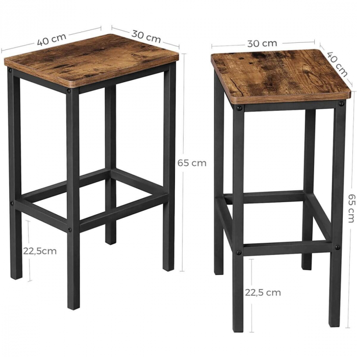 SET 2 SCAUNE DE BUCATARIE/BAR, ARTOOL, PAL SI OTEL, MARO RUSTIC, NEGRU, 40X30X65 CM [4]