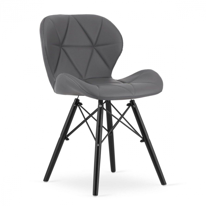 SET 4 SCAUNE STIL SCANDINAV, ARTOOL, LAGO, PIELE ECOLOGICA, LEMN, GRI SI NEGRU, 47.5X36X74 CM [6]