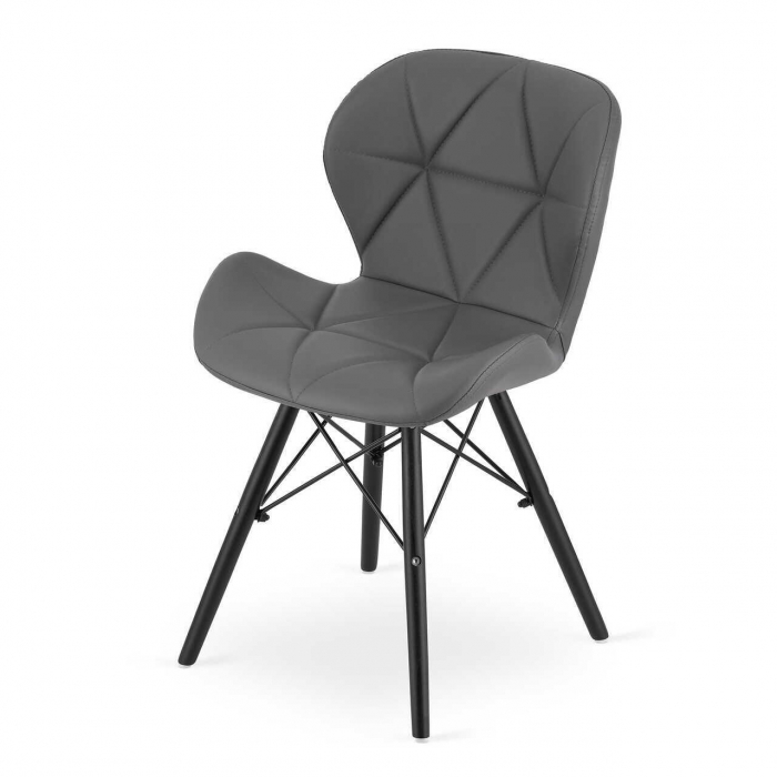 SET 4 SCAUNE STIL SCANDINAV, ARTOOL, LAGO, PIELE ECOLOGICA, LEMN, GRI SI NEGRU, 47.5X36X74 CM [4]