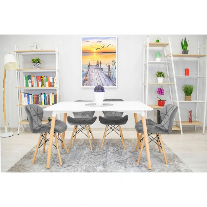SET 4 SCAUNE STIL SCANDINAV, ARTOOL, LAGO VELVET, CATIFEA, LEMN, GRI, 47X36X73.5 CM [13]