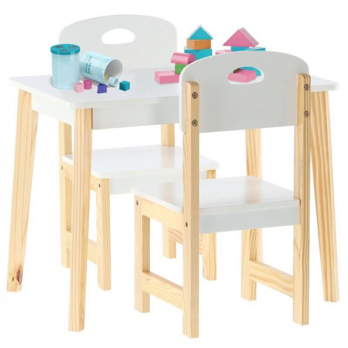 SET MASA CU 2 SCAUNE, PENTRU COPII, LEMN, MDF, ALB, 60X40X46 CM, DAISY [6]