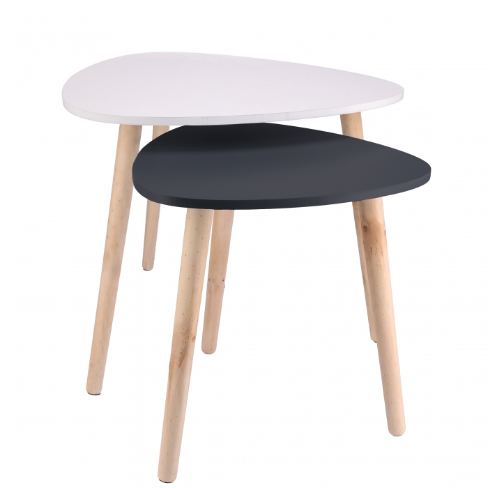 Set masuta cafea, 2 buc, MDF, picioare de pin, alb-negru [2]