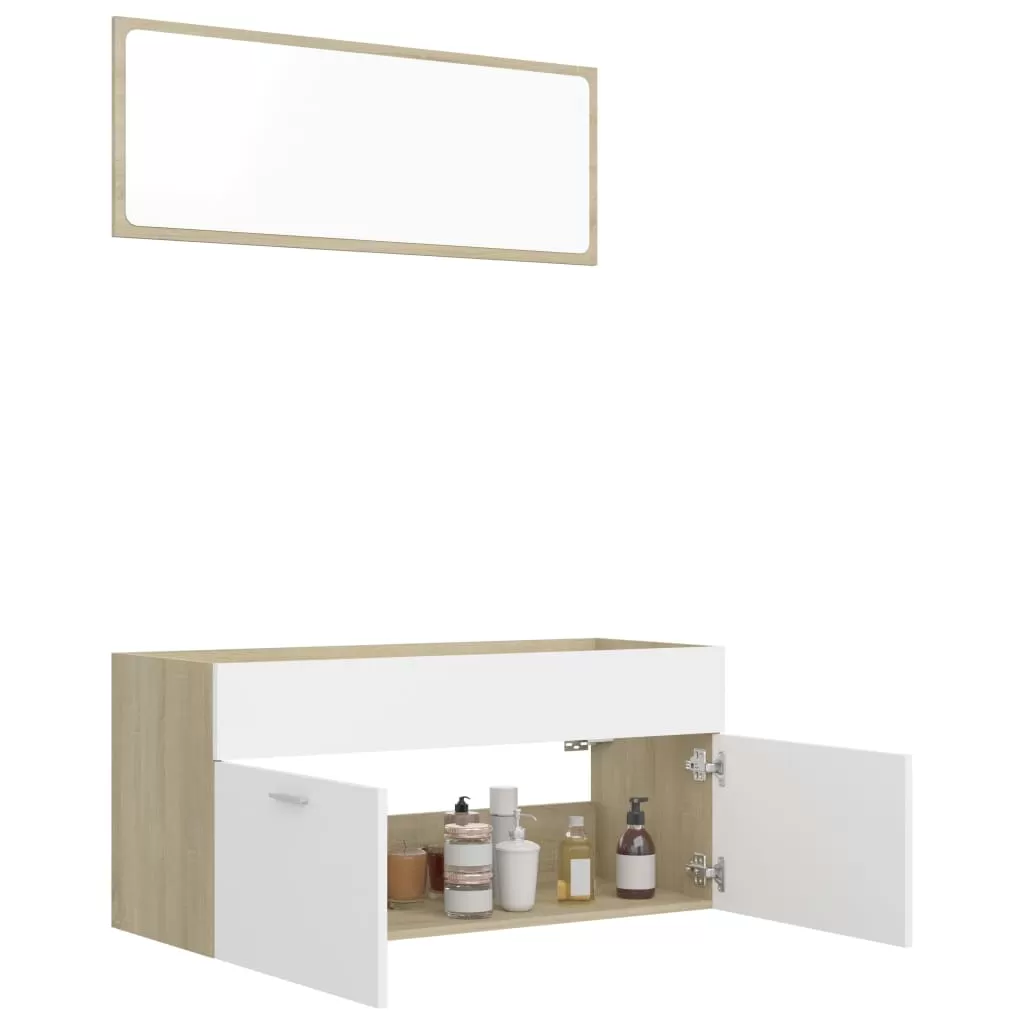 SET MOBILIER BAIE, 2 PIESE, ALB SI STEJAR SONOMA [4]