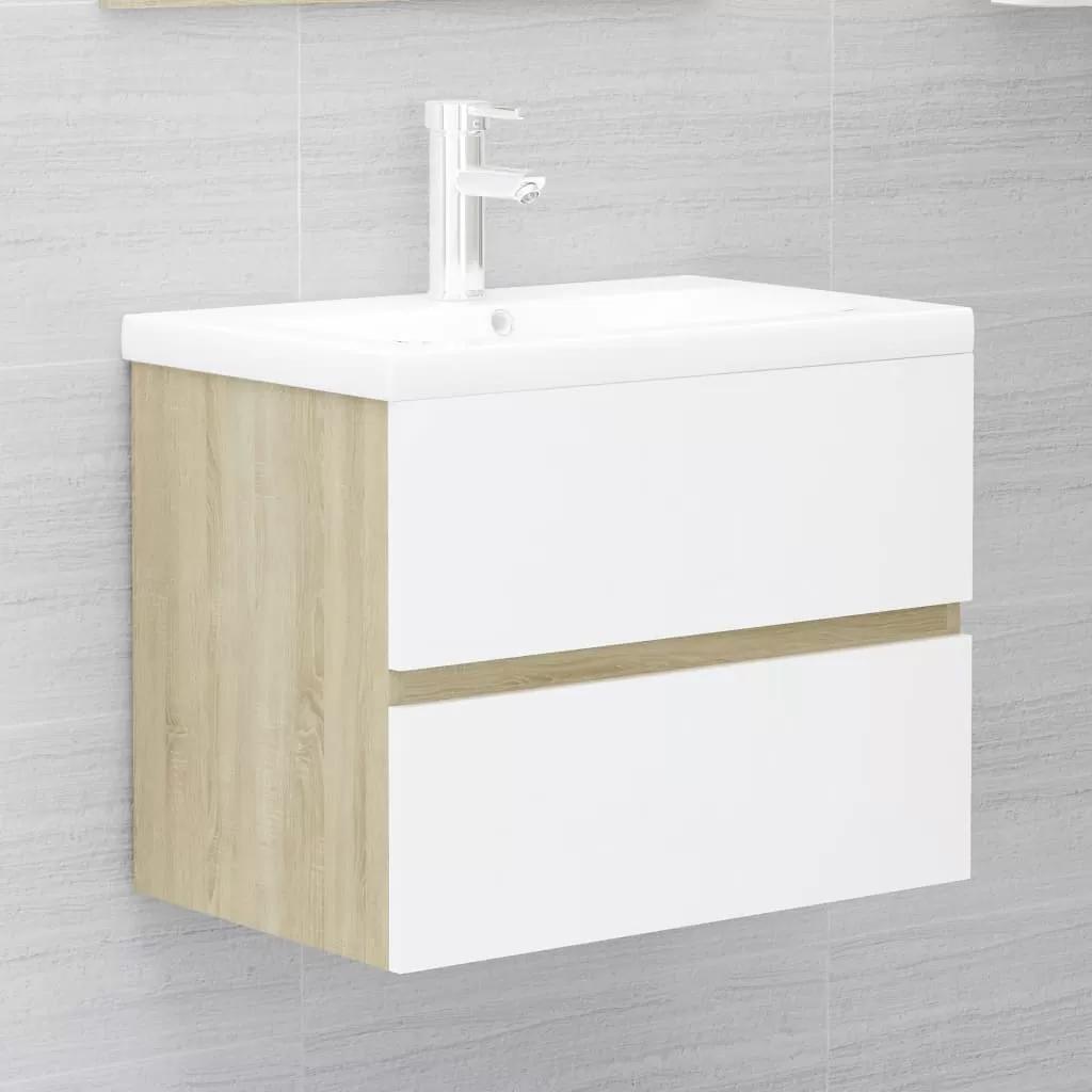SET MOBILIER BAIE, 2 PIESE, ALB SI STEJAR SONOMA [4]