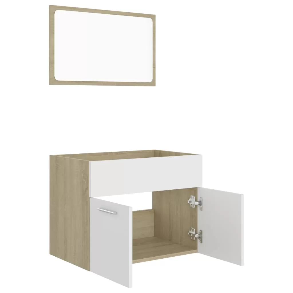 SET MOBILIER BAIE, 2 PIESE, ALB SI STEJAR SONOMA [5]