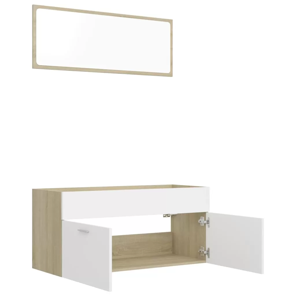 SET MOBILIER BAIE, 2 PIESE, ALB SI STEJAR SONOMA [5]