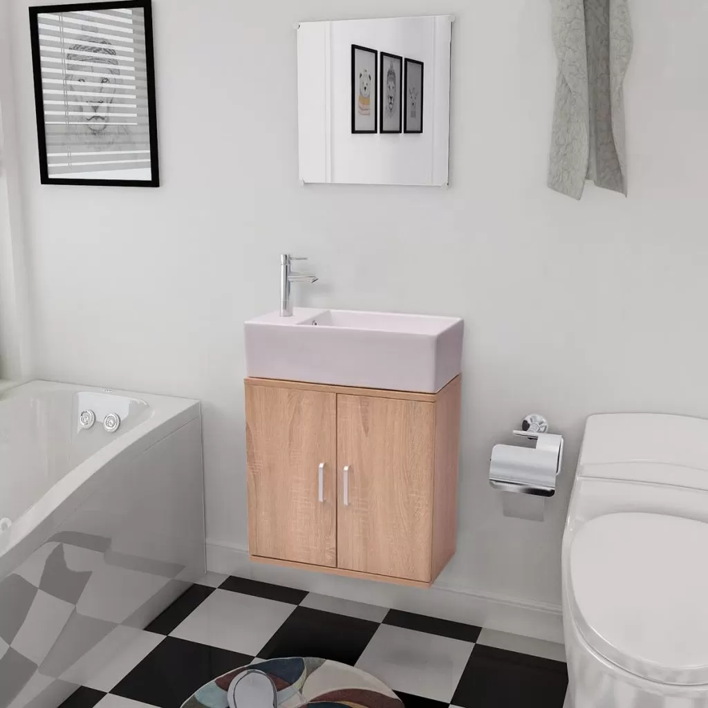 SET MOBILIER BAIE FORMAT DIN 3 PIESE CU CHIUVETA INCLUSA, BEJ [1]
