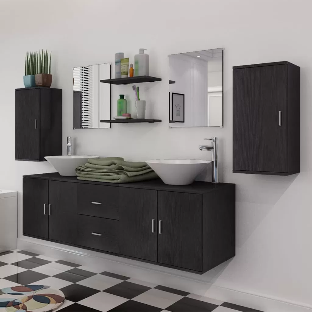 SET MOBILIER BAIE FORMAT DIN 9 PIESE CU CHIUVETE INCLUSE, NEGRU [4]