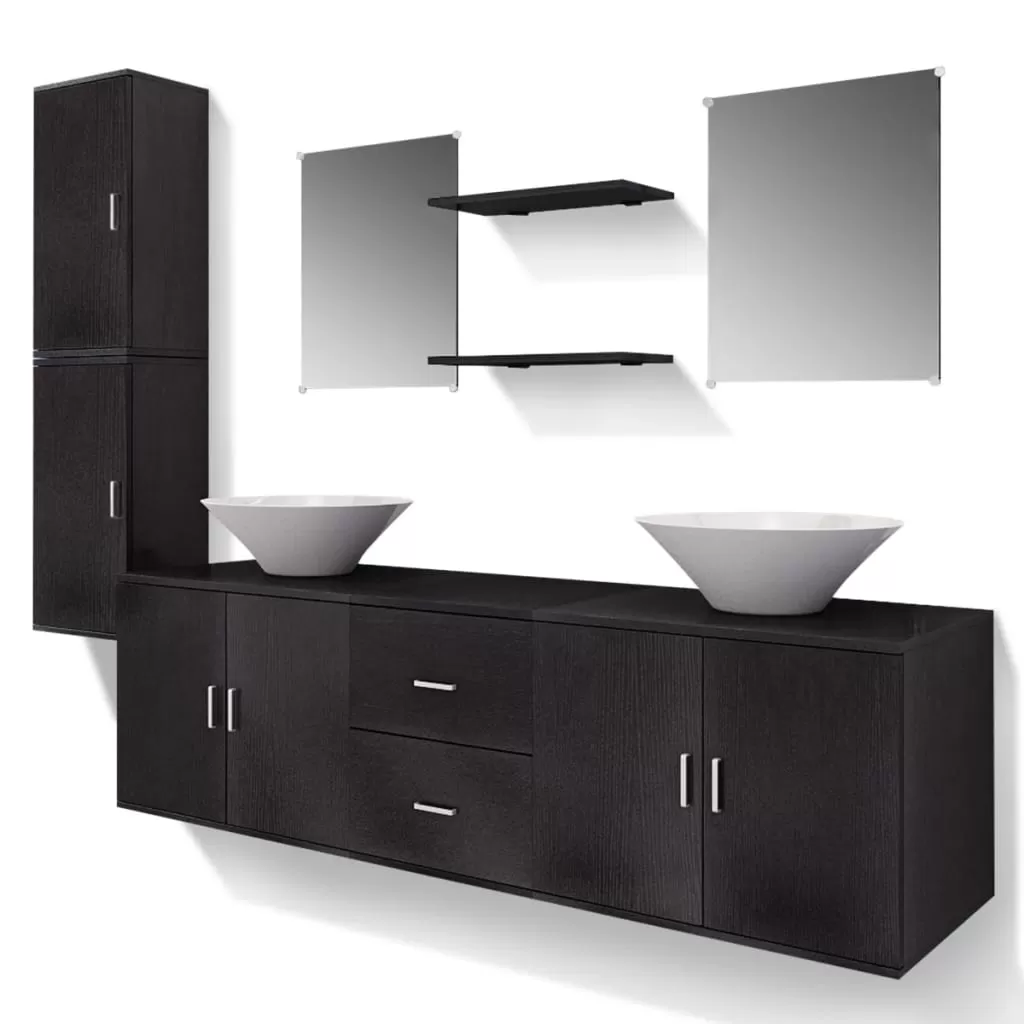 SET MOBILIER BAIE FORMAT DIN 9 PIESE CU CHIUVETE INCLUSE, NEGRU [2]