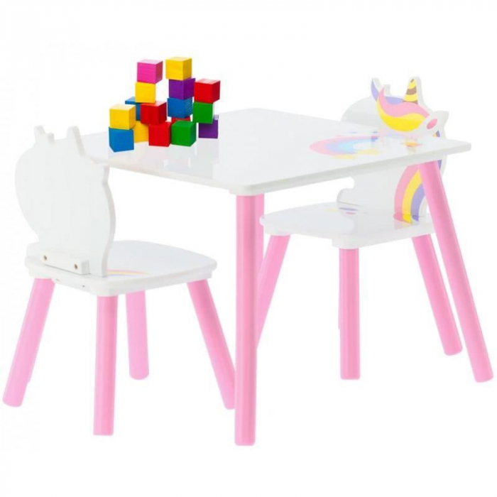 SET MOBILIER COPII, MODEL PONEI SI CURCUBEU, ALB-ROZ, LEMN + MDF, 55X55X43 CM, CHOMIK [4]