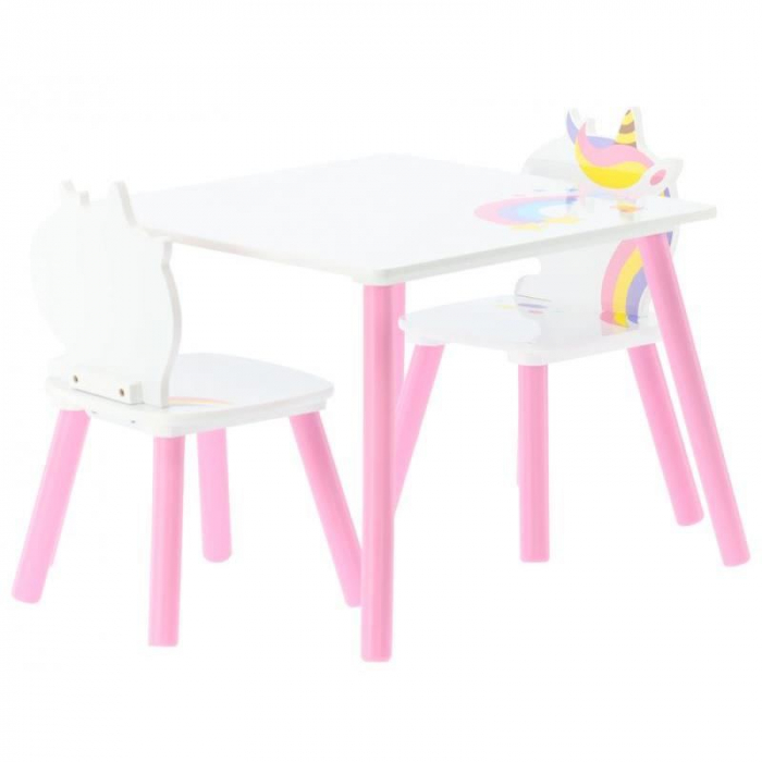 SET MOBILIER COPII, MODEL PONEI SI CURCUBEU, ALB-ROZ, LEMN + MDF, 55X55X43 CM, CHOMIK [2]