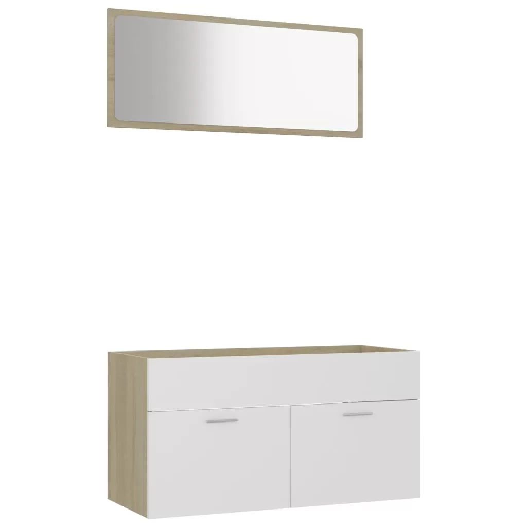 SET MOBILIER DE BAIE, 2 PIESE, ALB SI STEJAR SONOMA [2]