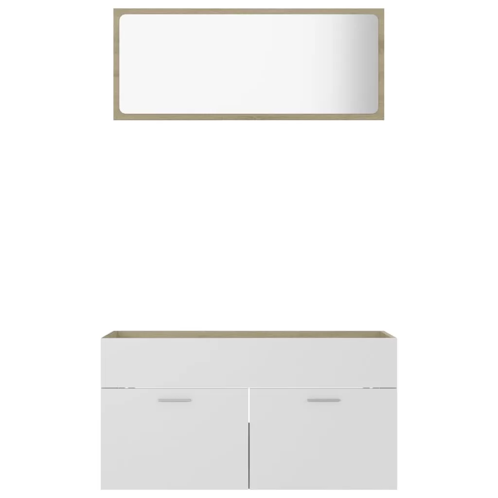 SET MOBILIER DE BAIE, 2 PIESE, ALB SI STEJAR SONOMA [5]
