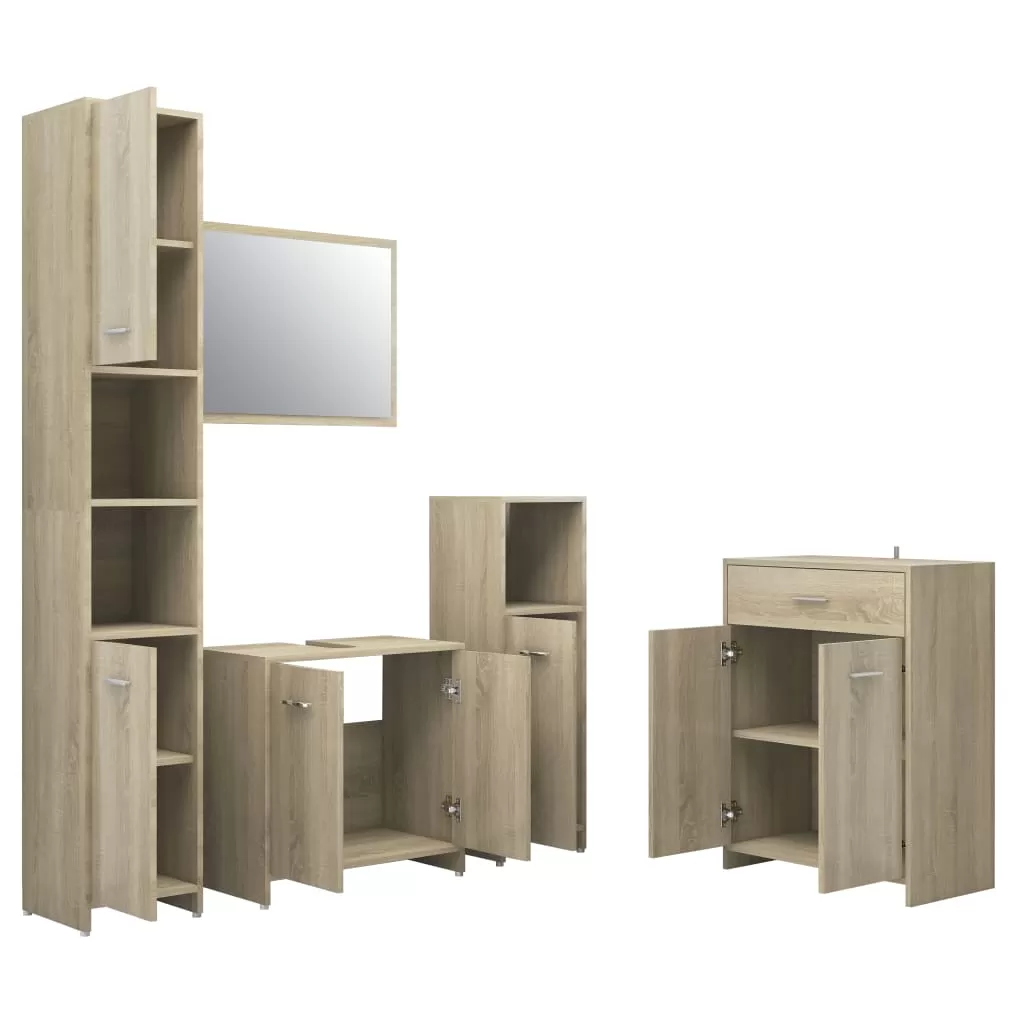 SET MOBILIER DE BAIE, 4 PIESE, STEJAR SONOMA [3]