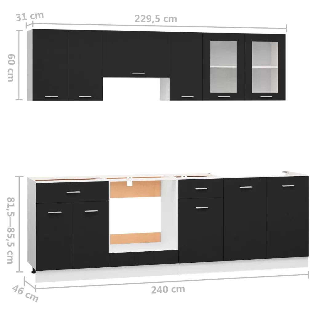 SET MOBILIER DE BUCATARIE DIN 8 PIESE, NEGRU [8]