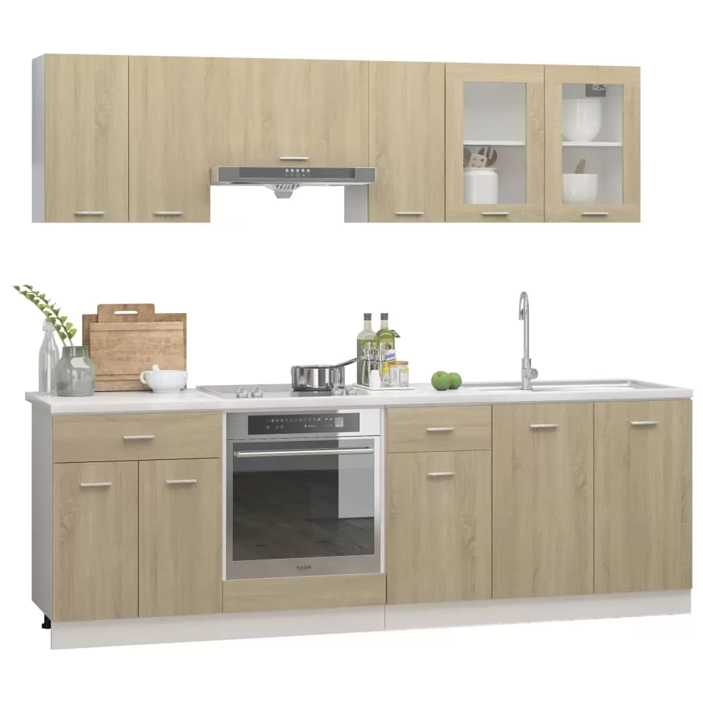 SET MOBILIER DE BUCATARIE DIN 8 PIESE, STEJAR SONOMA [2]