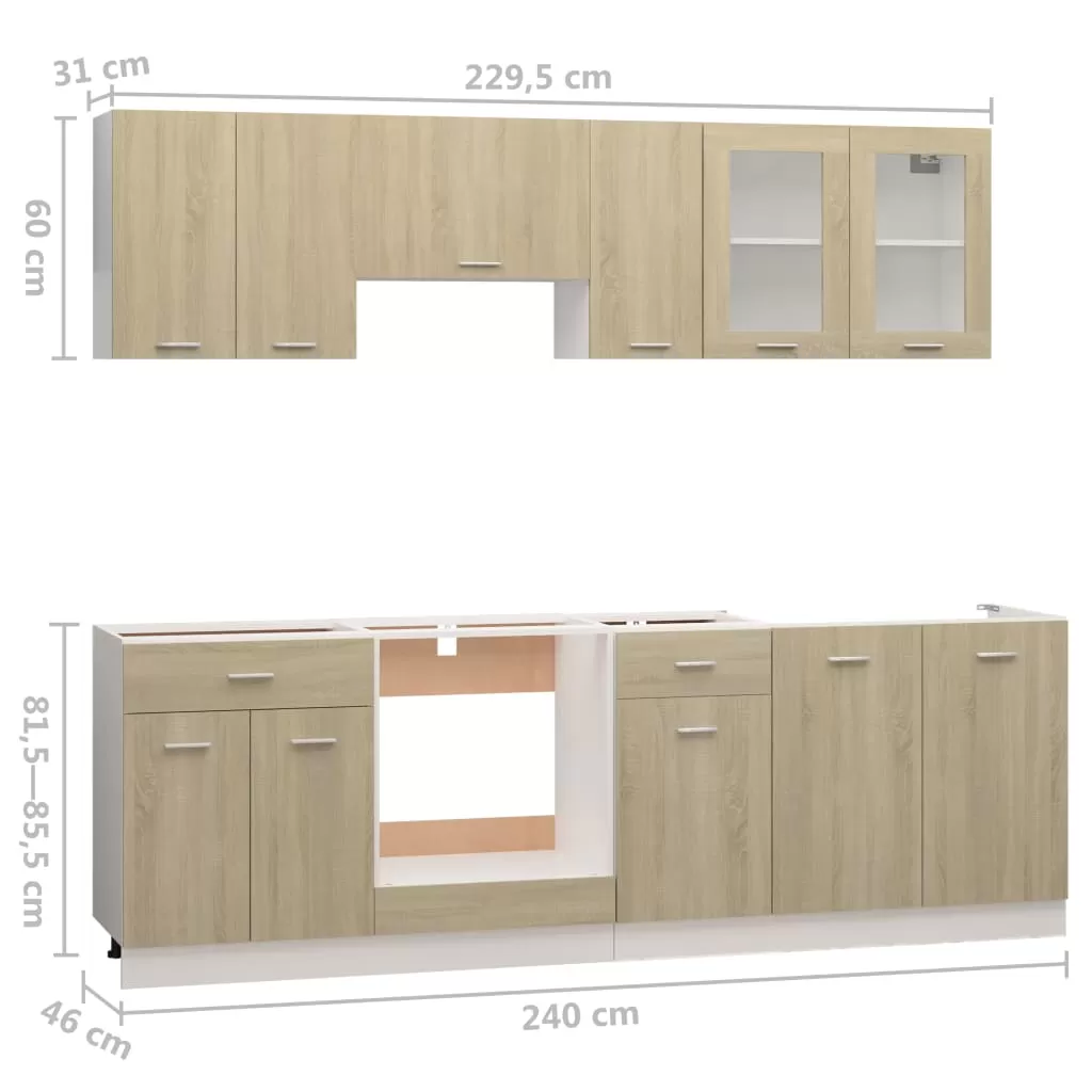 SET MOBILIER DE BUCATARIE DIN 8 PIESE, STEJAR SONOMA [8]