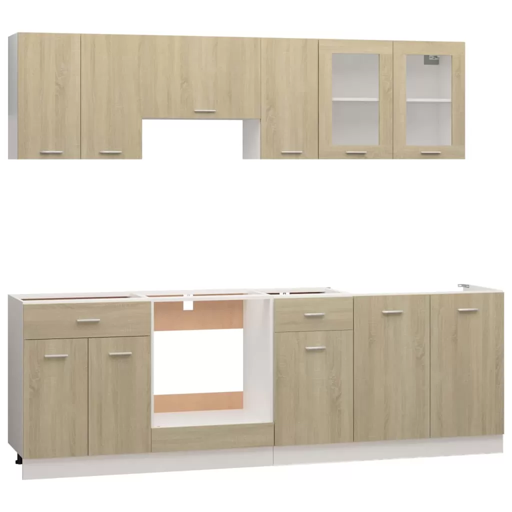 SET MOBILIER DE BUCATARIE DIN 8 PIESE, STEJAR SONOMA [3]