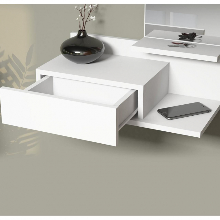 SET MOBILIER HOL, SUSPENDAT, PAL MELAMINAT, CU OGLINDA, 1 SERTAR, 2 RAFTURI, ALB, 60X29.8X80 CM, MIRROR, MINAR [5]