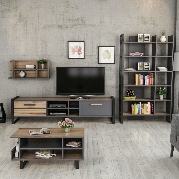 SET MOBILIER SUFRAGERIE, 4 CORPURI, PAL MELAMINAT, NATUR SI ANTRACIT, LENOIR, MINAR [9]