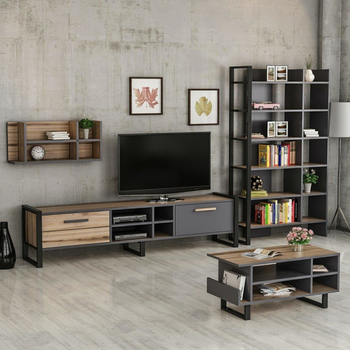 SET MOBILIER SUFRAGERIE, 4 CORPURI, PAL MELAMINAT, NATUR SI ANTRACIT, LENOIR, MINAR [7]