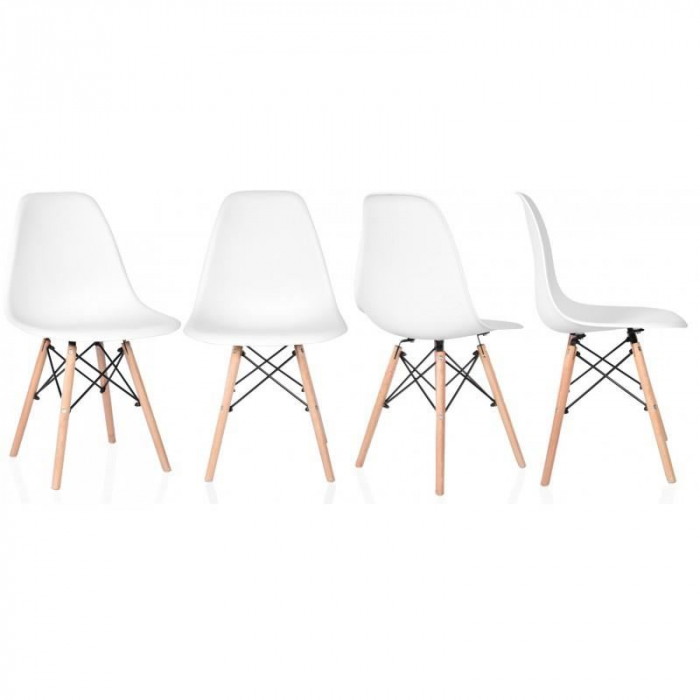 SET SCAUN STIL SCANDINAV, 4 BUCATI, LEMN SI PP, ALB, MAX 125 KG, 46X50X82 CM [7]