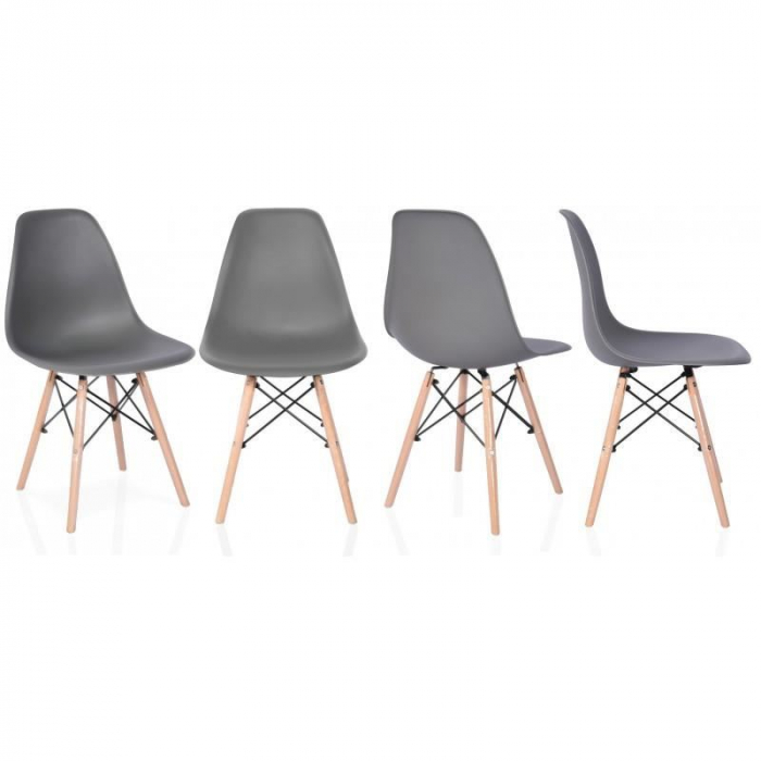 SET SCAUN STIL SCANDINAV, 4 BUCATI, LEMN SI PP, GRI, MAX 125 KG, 46X50X82 CM [8]