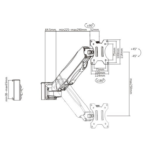 SUPORT MONITOR GAS SPRING SINGLE PENTRU SLAT WALL, SW03-8, 13\\"-27\\", MAX 6.5 KG [4]