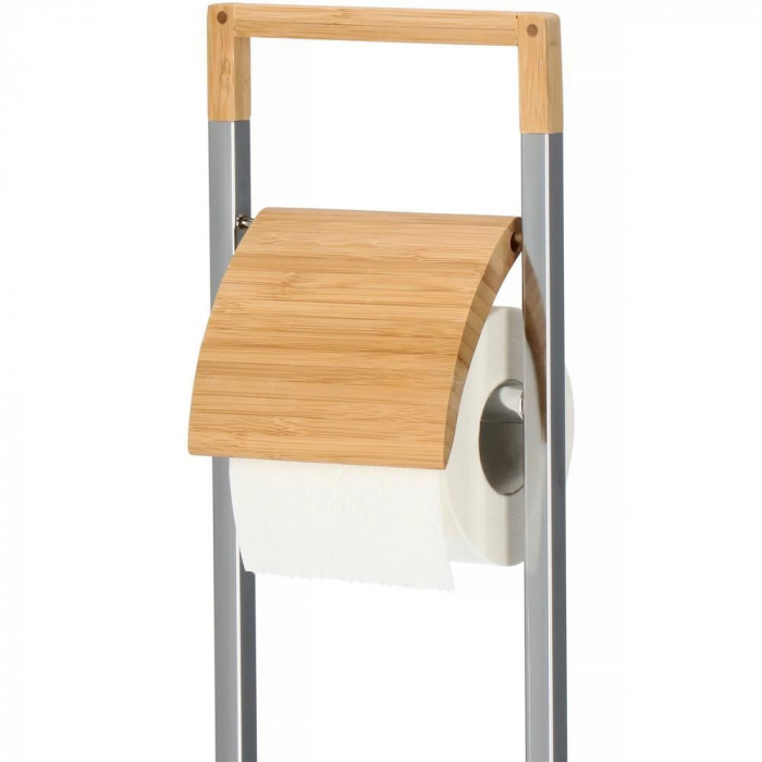 SUPORT PENTRU HARTIE IGIENICA CU PERIE WC, METAL SI BAMBUS, CROM, 75.5 CM, SPRINGOS [8]