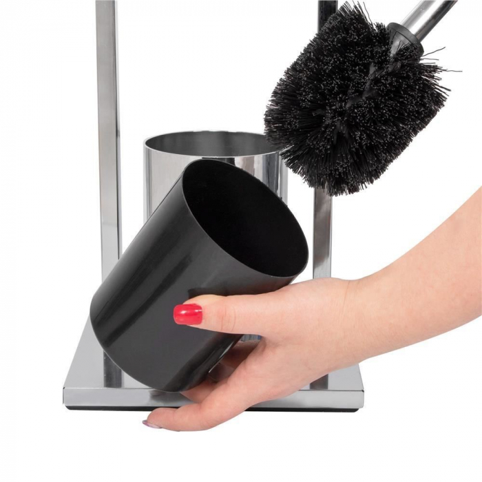 SUPORT PENTRU HARTIE IGIENICA CU PERIE WC, METAL SI BAMBUS, CROM, 75.5 CM, SPRINGOS [6]