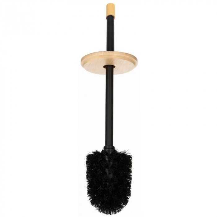 SUPORT PENTRU HARTIE IGIENICA CU PERIE WC, METAL SI BAMBUS, NEGRU, 60 CM [7]