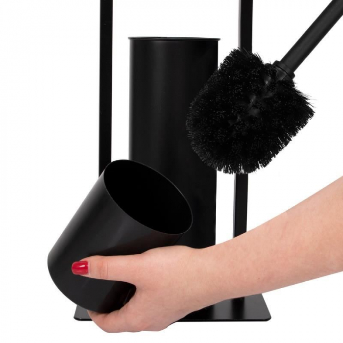 SUPORT PENTRU HARTIE IGIENICA CU PERIE WC, METAL SI BAMBUS, NEGRU, 60 CM [3]