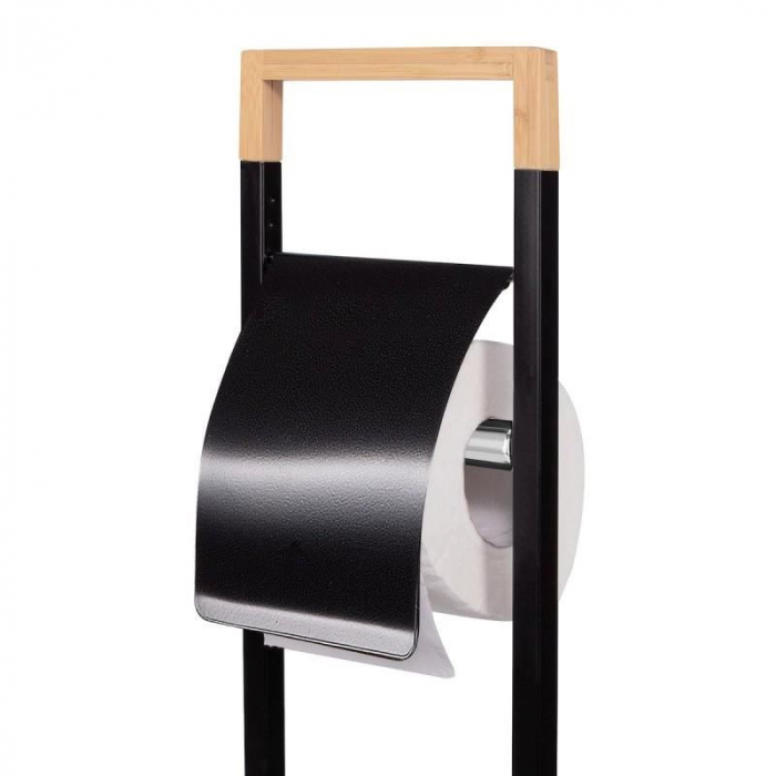SUPORT PENTRU HARTIE IGIENICA CU PERIE WC, METAL SI BAMBUS, NEGRU, 60 CM [9]