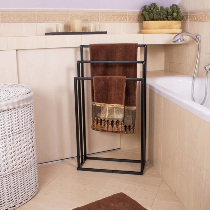 SUPORT PENTRU PROSOAPE DE BAIE, METALIC, 3 BRATE, NEGRU, 45X21.5X84 CM, SPRINGOS [6]