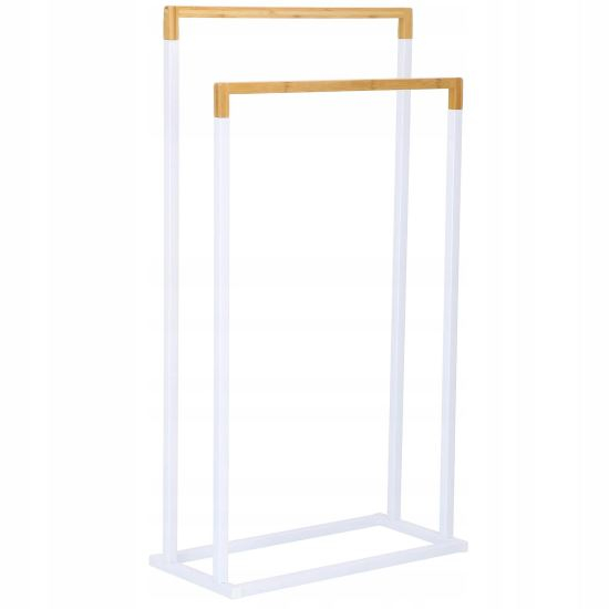 SUPORT PENTRU PROSOAPE DE BAIE, METALIC + BAMBUS, 2 BRATE, ALB, 45X21.5X84 CM, SPRINGOS [1]