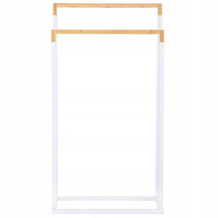 SUPORT PENTRU PROSOAPE DE BAIE, METALIC + BAMBUS, 2 BRATE, ALB, 45X21.5X84 CM, SPRINGOS [4]