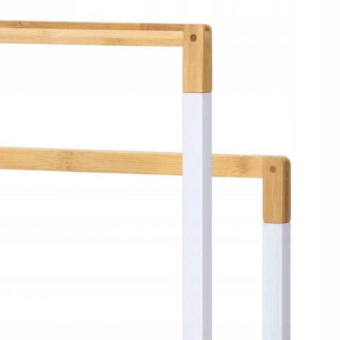 SUPORT PENTRU PROSOAPE DE BAIE, METALIC + BAMBUS, 2 BRATE, ALB, 45X21.5X84 CM, SPRINGOS [6]