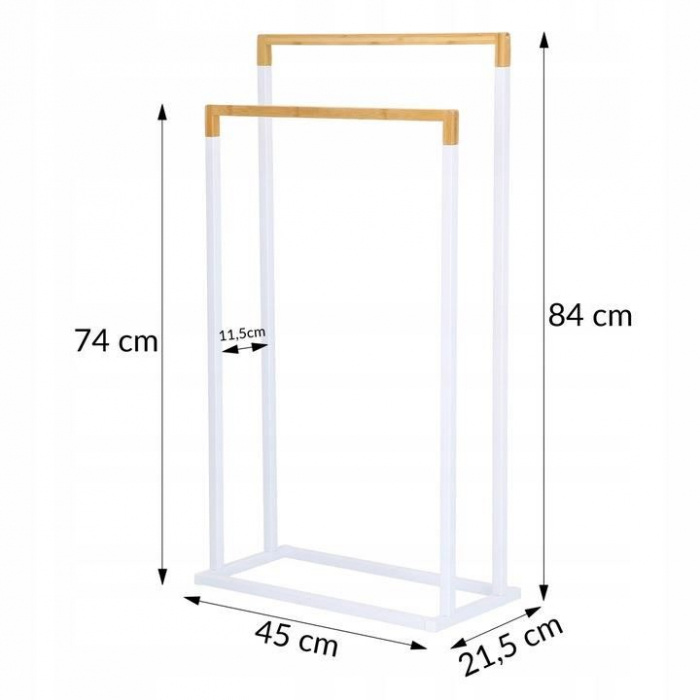 SUPORT PENTRU PROSOAPE DE BAIE, METALIC + BAMBUS, 2 BRATE, ALB, 45X21.5X84 CM, SPRINGOS [3]