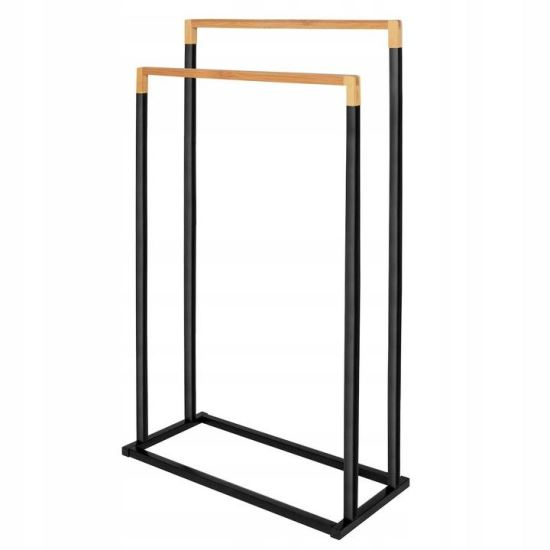 SUPORT PENTRU PROSOAPE DE BAIE, METALIC + BAMBUS, 2 BRATE, NEGRU, 45X21.5X84 CM, SPRINGOS [1]