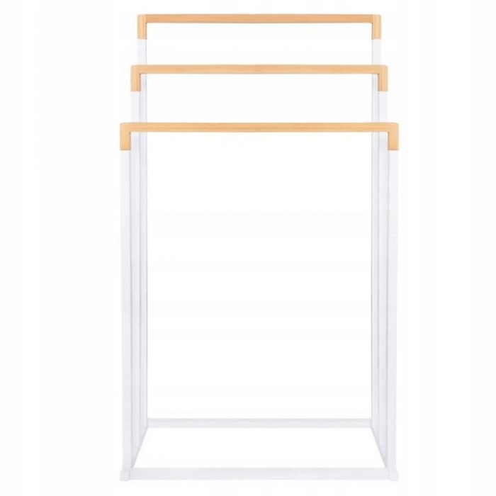 SUPORT PENTRU PROSOAPE DE BAIE, METALIC + BAMBUS, 3 BRATE, ALB, 45X21.5X84 CM, SPRINGOS [2]