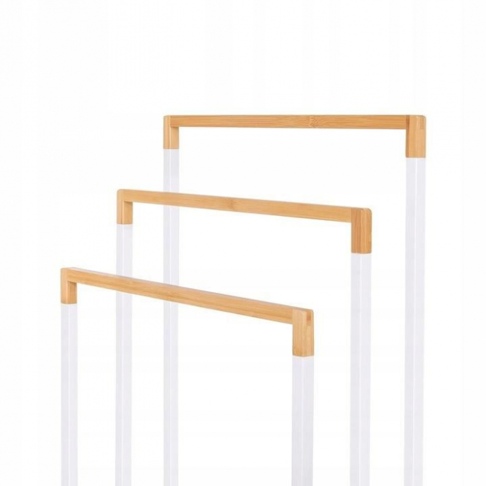 SUPORT PENTRU PROSOAPE DE BAIE, METALIC + BAMBUS, 3 BRATE, ALB, 45X21.5X84 CM, SPRINGOS [5]