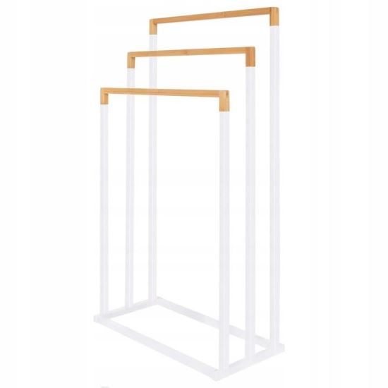 SUPORT PENTRU PROSOAPE DE BAIE, METALIC + BAMBUS, 3 BRATE, ALB, 45X21.5X84 CM, SPRINGOS [1]