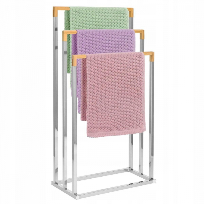 SUPORT PENTRU PROSOAPE DE BAIE, METALIC + BAMBUS, 3 BRATE, ARGINTIU, 45X21.5X84 CM, SPRINGOS [2]