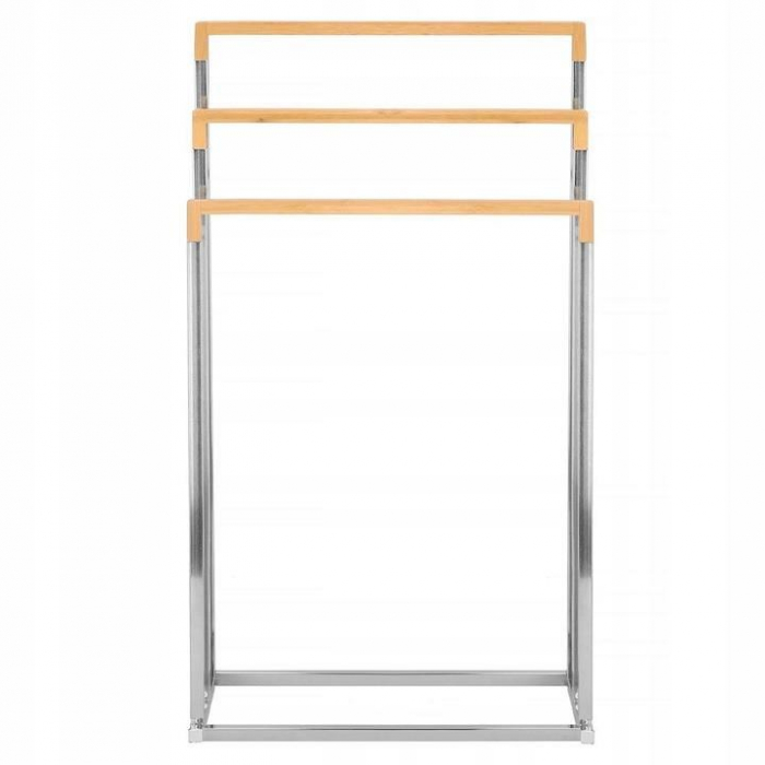 SUPORT PENTRU PROSOAPE DE BAIE, METALIC + BAMBUS, 3 BRATE, ARGINTIU, 45X21.5X84 CM, SPRINGOS [3]