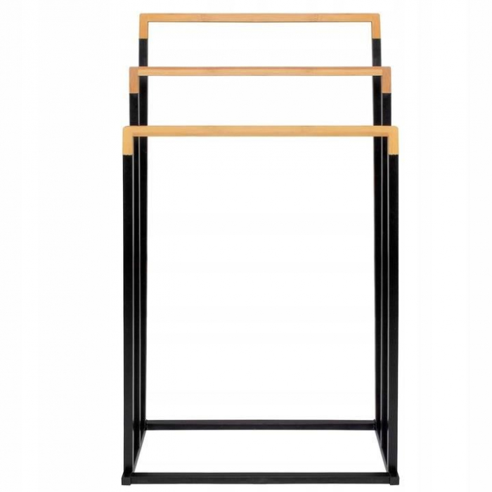 SUPORT PENTRU PROSOAPE DE BAIE, METALIC + BAMBUS, 3 BRATE, NEGRU, 45X21.5X84 CM, SPRINGOS [3]